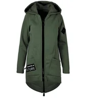 Bluzy damskie - Długa bluza damska z kapturem parka gruba ciepła-M - miniaturka - grafika 1