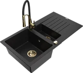 Zlewozmywaki z baterią - Mexen Matias zlewozmywak granitowy 1,5-komorowy z ociekaczem i baterią kuchenną Aster, czarny - 6502-77-73450-57-G - miniaturka - grafika 1