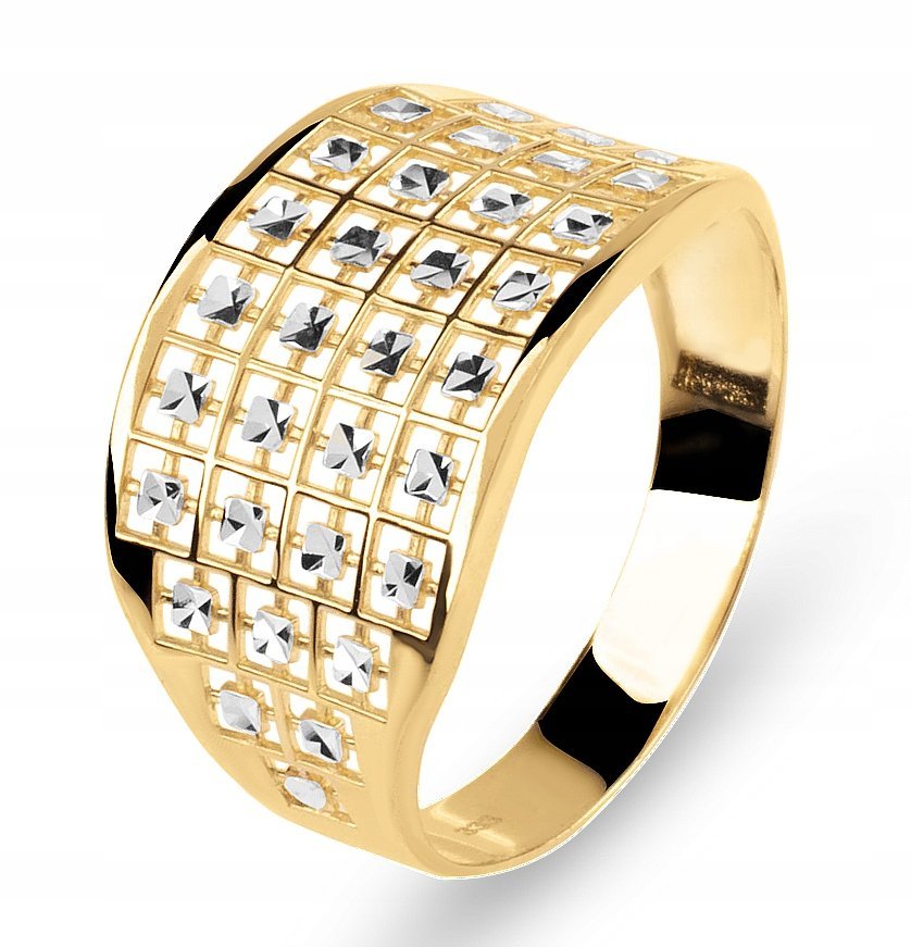 ZŁOTY SZEROKI PIERŚCIONEK WZÓR AŻUR BOGATY 585