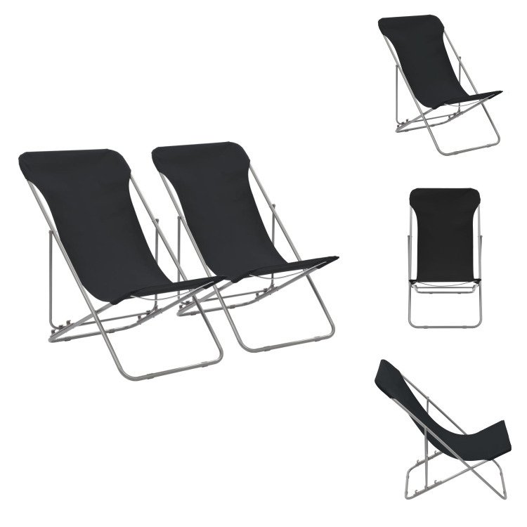 vidaXL Składane krzesła plażowe 2 szt. ze stali i tkaniny oxford czarne - Krzesła ogrodowe