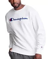 Bluzy męskie - Champion Męska bluza z kapturem z nadrukiem Powerblend, biały, S - miniaturka - grafika 1