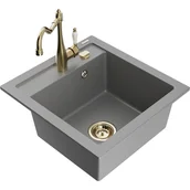 Zlewozmywaki z baterią - Mexen Vito zlewozmywak granitowy 1-komorowy z baterią kuchenną Carla, szary - miniaturka - grafika 1