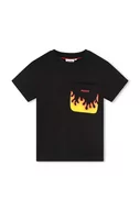 Koszulki dla chłopców - HUGO t-shirt bawełniany dziecięcy kolor czarny z nadrukiem - Hugo - miniaturka - grafika 1