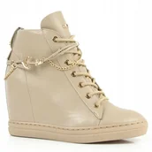 Botki damskie - Carinii B5476-R77 botki sneakersy damskie koturn beżowe skóra r.39 - miniaturka - grafika 1