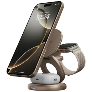 Ładowarka indukcyjna Bazic Gomag Gyre składna z obrotową bazą 3w1 15W Fast Charging złoty - Ładowarki do telefonów - miniaturka - grafika 1