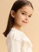 Bluzki dla dziewczynek - Reserved - Prążkowana koszulka z falbaną - złamana biel - miniaturka - grafika 1