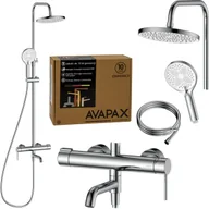 Zestawy prysznicowe - Deszczownica z baterią prysznicowo wannową trzyfunkcyjną Ruchoma wylewka baterii. Stal nierdzewna. Kolor chrom - miniaturka - grafika 1