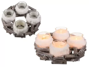 Stroik świąteczny z czterema świecznikami w futerku - Ozdoby bożonarodzeniowe - miniaturka - grafika 1