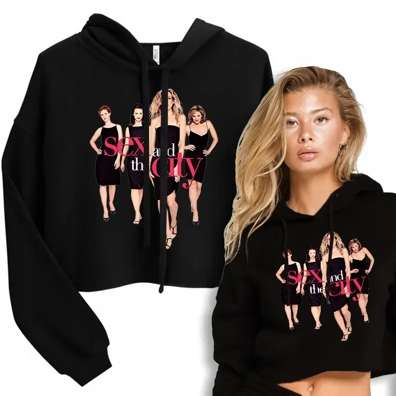 Bluza Damska Czarna Cropp Z Kapturem SEX AND THE CITY GIRLS Wzory Rozm L