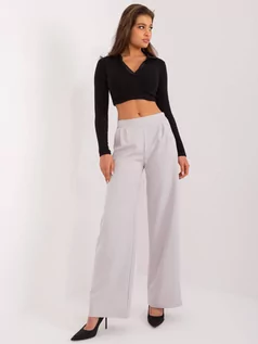 Spodnie damskie - Spodnie z materiału jasny szary elegancki klasyczny materiałowe nogawka prosta - grafika 1