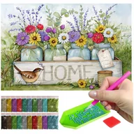 Zabawki kreatywne - Haft Diamentowy Diamond Painting 40x60 mozaika kwiaty w koszu zestaw akcesoria - miniaturka - grafika 1