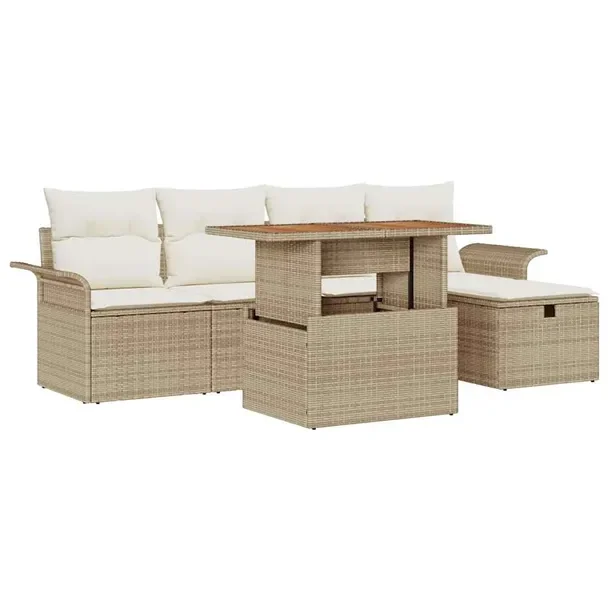 Zestaw Kanap Ogrodowych z Polirattanu, Beżowe Poduszki, 5 Osób