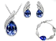 Zestawy biżuterii dla kobiet - KOMPLET BIŻUTERII SZAFIROWE SKRZYDŁA CYRKONIE MIGDAŁY - miniaturka - grafika 1