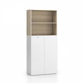 Szafy biurowe - B2B Partner Szafa biurowa SEGMENT 2-drzwiowa, zamykana, 4 półki, 840 x 370 x 1880 mm, dąb bejcowany/biała 611642 - miniaturka - grafika 1