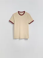 Koszulki męskie - Reserved - Bawełniany t-shirt slim fit - beżowy - miniaturka - grafika 1