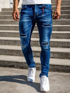 Spodnie męskie - Granatowe jeansowe spodnie męskie slim fit Denley 80033W0 - grafika 1