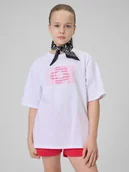 Koszulki dla dziewczynek - 4F T-shirt loose z nadrukiem dziewczęcy - biały 146 (10-11 lat) - miniaturka - grafika 1