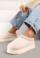 Śniegowce damskie - Beżowe Śniegowce na Grubej Podeszwie z Niską Cholewką i Haftem Zinnirella - miniaturka - grafika 1