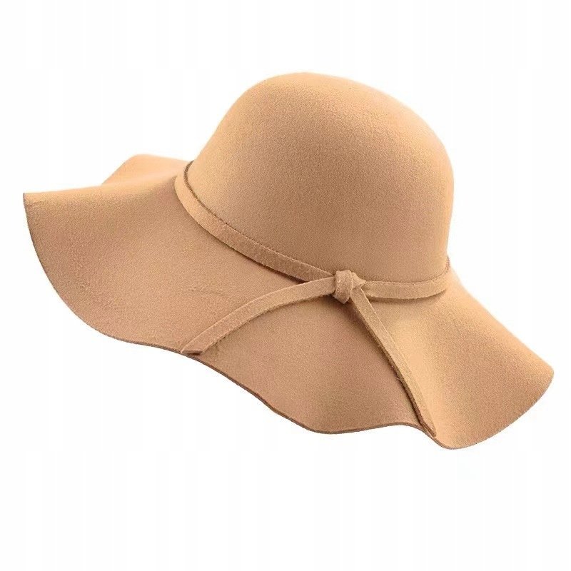 beżowy KAPELUSZ damski klasyczny eleganckie nakrycie głowy do płaszcza