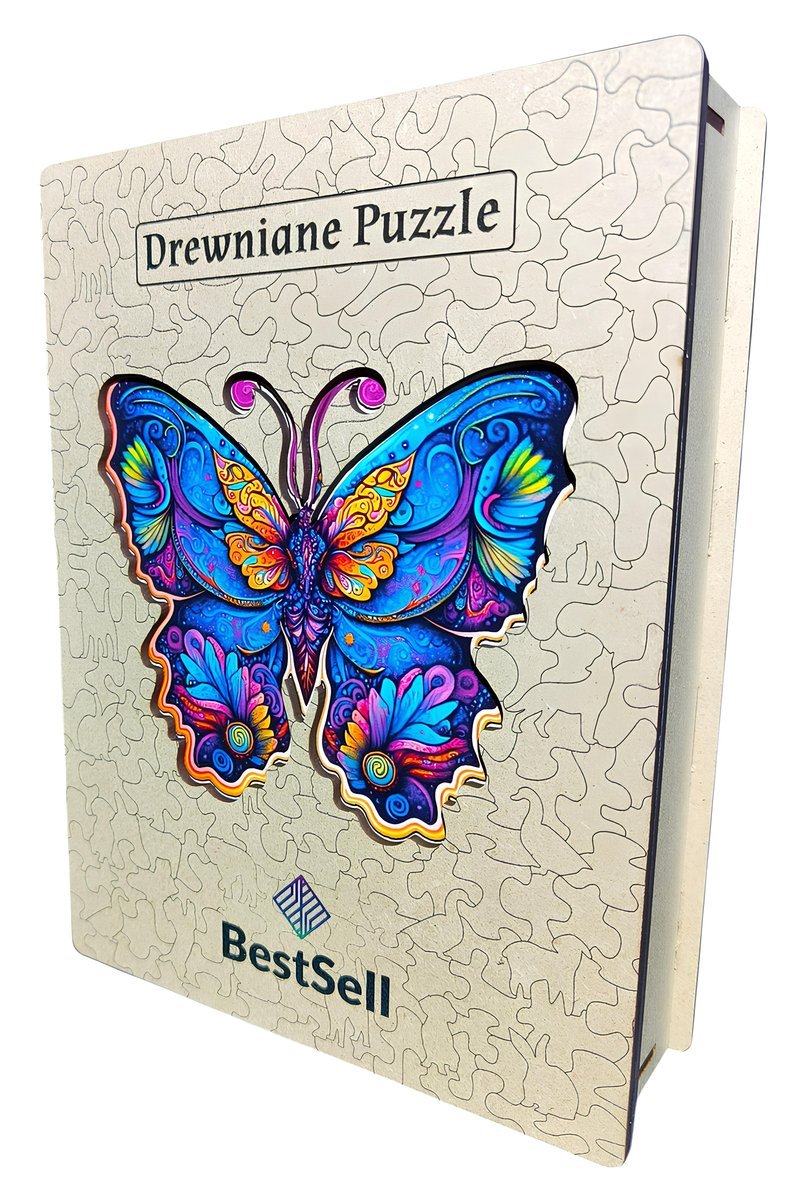 PUZZLE DREWNIANE BESTSELL KOLOROWY MOTYL MOTYLEK PREZENT URODZINOWY DLA DZIECKA MAMY BABCI UKŁADANKA 3D