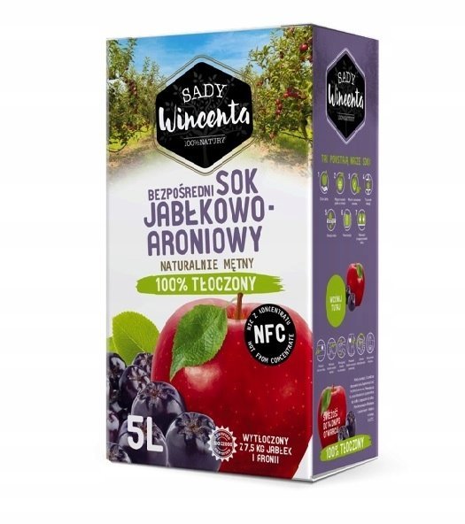 Sady Wincenta Sok jabłko - aronia NFC karton 5 litrów