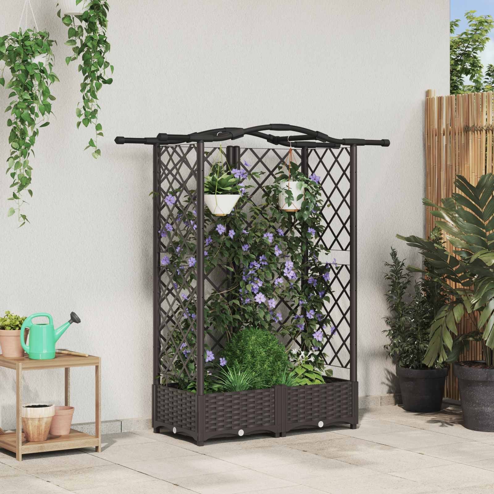 vidaXL Podniesione łóżko z kratką i dachem Brązowy 124 x 40 x 126 cm