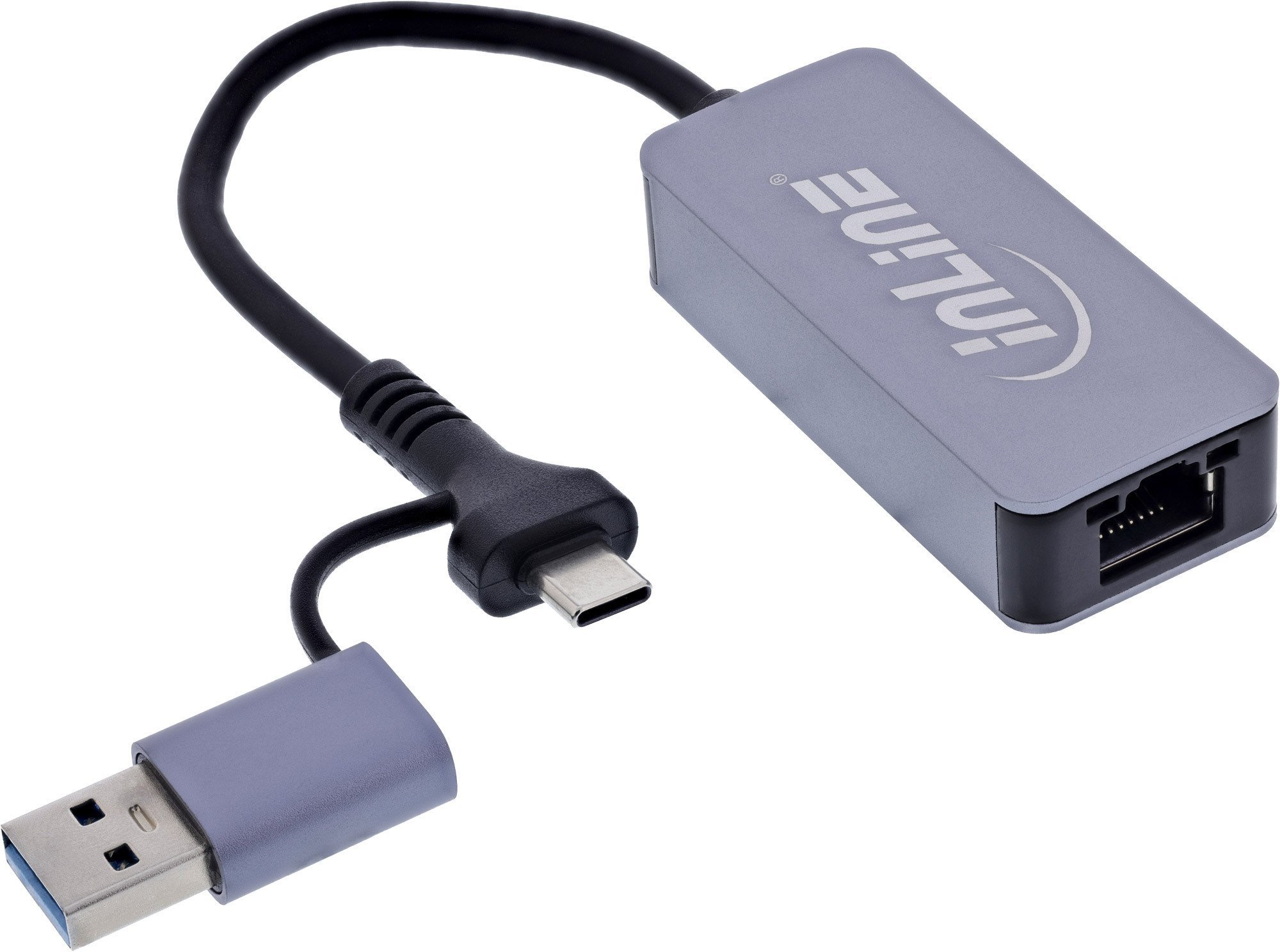 InLine USB 3.2 do 5 Gb/s adapter sieciowy, USB-C+USB-A adapter do RJ45
