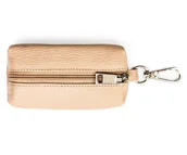 Etui na klucze - Małe etui na klucze kompaktowe kółeczko na łańcuszku karabińczyk beżowe na suwak skóra naturalna - miniaturka - grafika 1