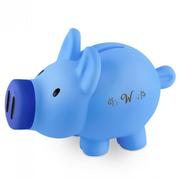 Skarbonki - Murrano Skarbonka świnka niebieska z grawerem inicjał dla chłopca SKRB-N-008 - miniaturka - grafika 1