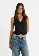 Kamizelki damskie - Stradivarius Krótka kamizelka zapinana na guziki Czarny S - miniaturka - grafika 1