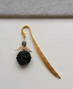 ZŁOTA ZAKŁADKA DO KSIĄŻKI ANIOŁ CZARNA LAWA PIRYT NA PREZENT - Naszyjniki - miniaturka - grafika 1