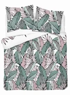 Pościel - Pościel z mikrofibry 220x200 biała zielona liście 5169 A 30 Light - miniaturka - grafika 1