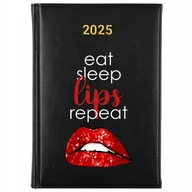 Kalendarze - KALENDARZ 2025 Planer Książkowy CZARNY Roczny Eat Sleep LIPS Repeat Wzory - miniaturka - grafika 1