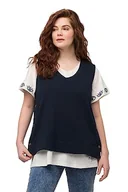 Bluzy damskie - Ulla Popken Damska bluza dresowa, boczne guziki, dekolt w serek, bluza bez rękawów, morski, 58-60 duże rozmiary - miniaturka - grafika 1