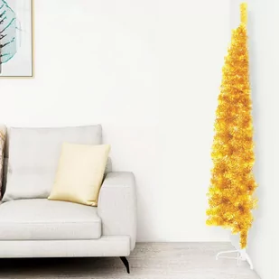 Lumarko Smukła choinka połówka ze stojakiem, sztuczna, złota, 120 cm - Choinki - miniaturka - grafika 1