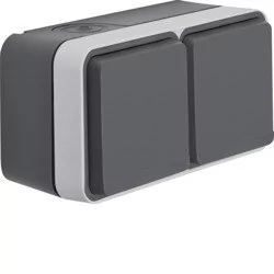 Hager BERKER W.1 Gniazdo 2 podwójne z uziemieniem z pokrywą poziome 2 wejścia IP55 szary 6768823525 6768823525/HAG - Gniazdka elektryczne - miniaturka - grafika 1