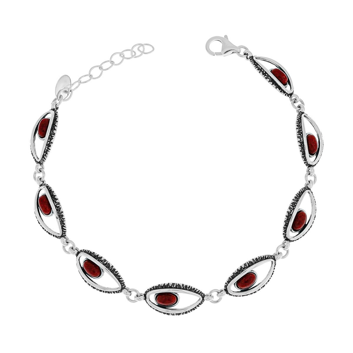 Srebrna bransoletka z czerwonym kamieniem 19 cm pr. 925