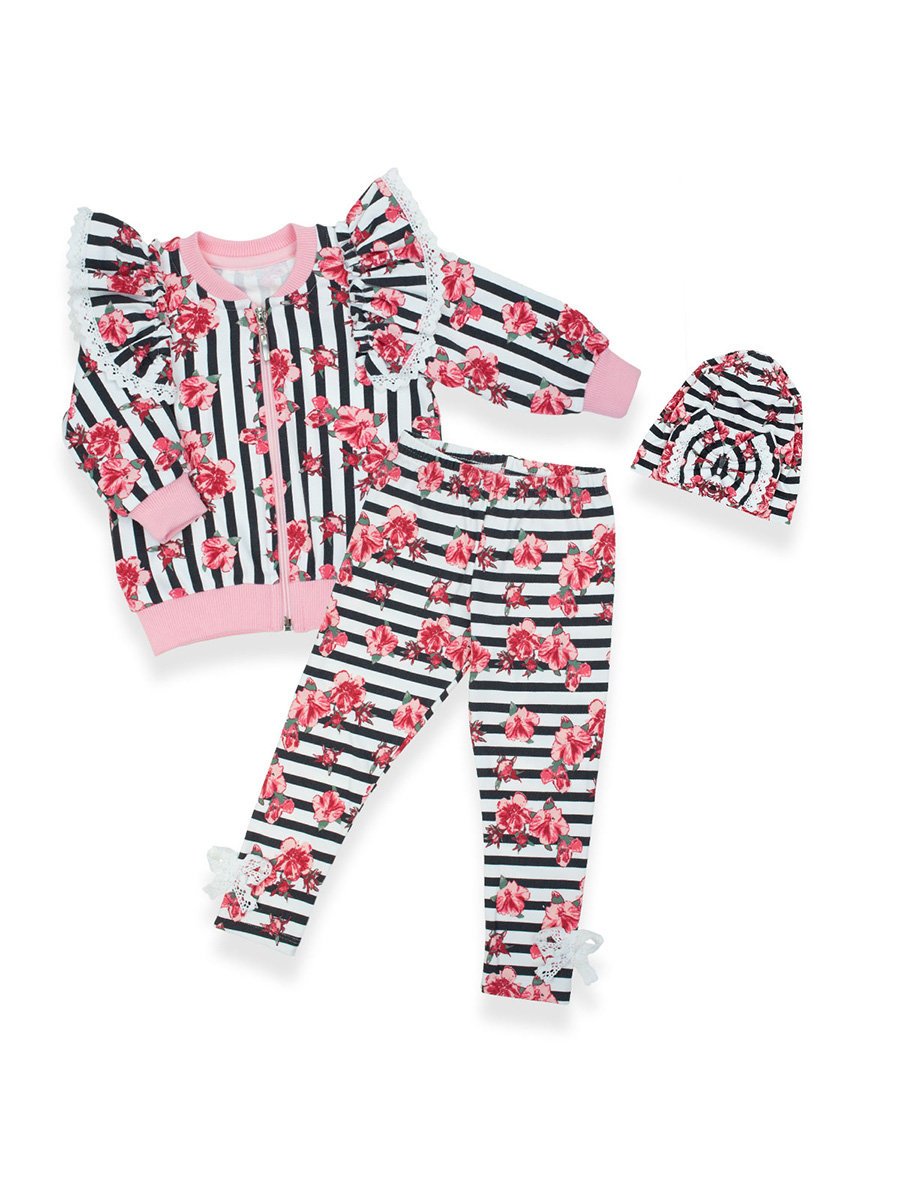 Dziewczęcy komplet 3-częściowy bluza, legginsy, czapka biały Nicol,r.74