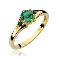 Pierścionki - Złoty pierścionek Szmaragd 0,50ct żółte złoto z czarnymi diamentami pr. 585 - miniaturka - grafika 1
