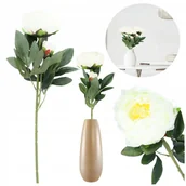 Sztuczne kwiaty - SZTUCZNE KWIATY NA CMENTARZ bukiet piwonie duże liście do wazonu białe - miniaturka - grafika 1