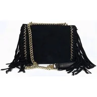 Torebki damskie - Piękna Duża Listonoszka A5 Frędzle ,Złoto ,Dzety ,Łańcuch Skóra Zamsz Z Dollaro Czarna Vpz88N - miniaturka - grafika 1