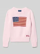 Swetry dla dziewczynek - Sweter o kroju regular fit z efektem dzianiny model ‘American’ - miniaturka - grafika 1