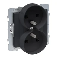 Gniazdka elektryczne - Legrand Gniazdo 2X2P+Z z przesłoną - 16 A - 250 V~ - zaciski automatyczne - możliwość montażu w ramkach wielkorotnych, CZARNY SUNO - miniaturka - grafika 1