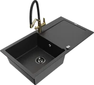 Zlewozmywaki z baterią - Mexen Leo zlewozmywak granitowy 1-komorowy z ociekaczem i baterią kuchenną Duo, czarny/srebrny metalik - 6501-73-671701-57-B - miniaturka - grafika 1