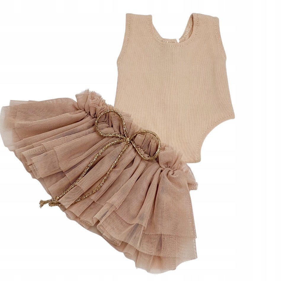 Strój baletnicy dla lalki Miniland 38 cm, body nude i spódniczka latte