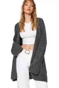 Trendyol FeMan Oversize Basic kardigan z dzianiny z dekoltem w serek, antracyt, S, Antracyt, S - Swetry damskie - miniaturka - grafika 1