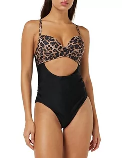 Stroje kąpielowe - Damski kostium kąpielowy z dekoltem w kształcie litery V, seksowny monokini, wyszczuplający, regulowany push-up, przód wyściełany płaski brzuch (B-leopard Print, M), B-Leopard print, M - grafika 1