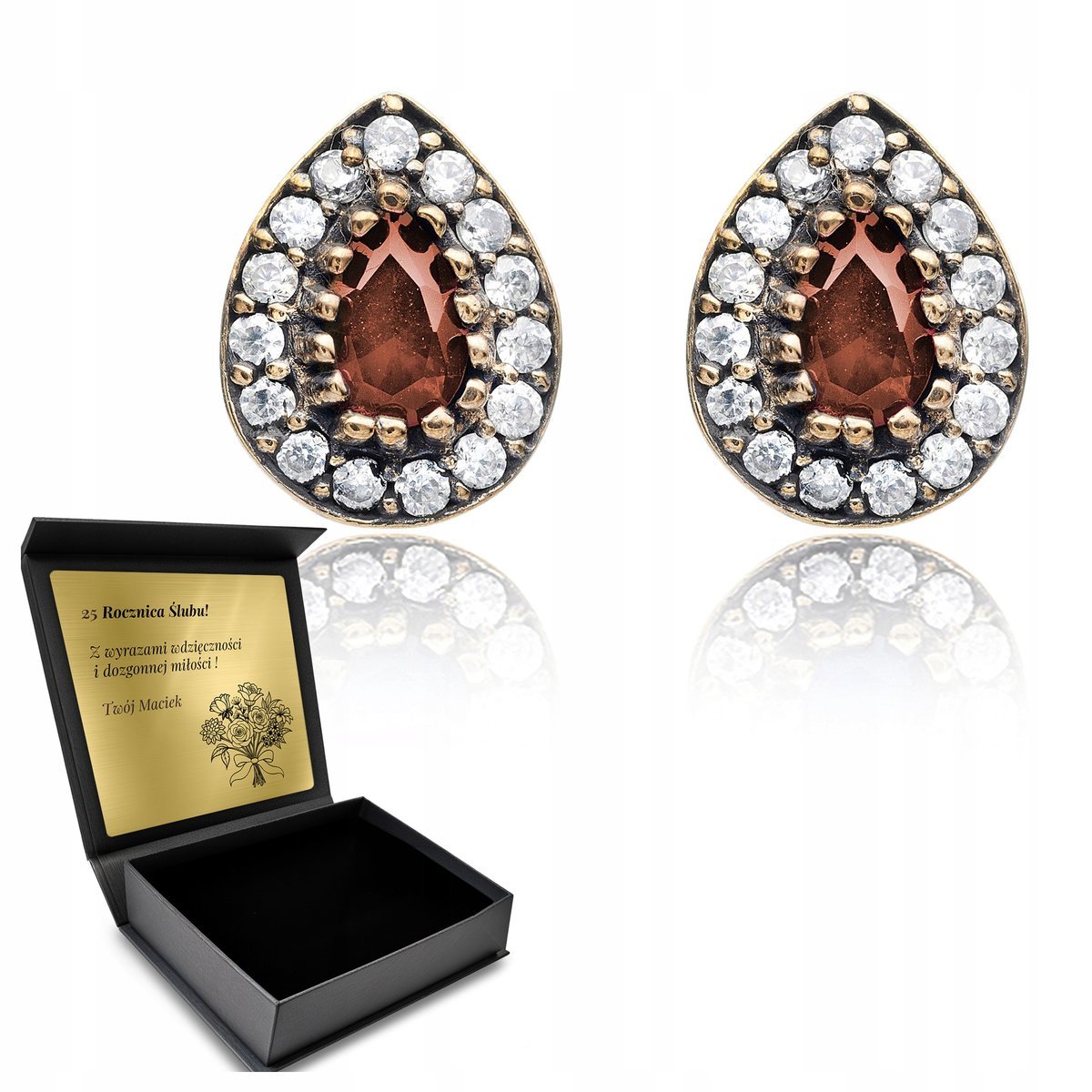 Kolczyki Srebrne 925 Delikatne Łza Z Cyrkoniami Zultanitem Piękne + Grawer