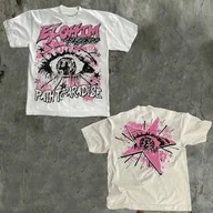 Koszulki męskie - TEMU Y2K Męska Koszulka z Grafiką - ELOHIM Ścieżka do Raju, Biały z Różowym i Czarnym Wzorem, Regularny Krój, Okrągły Dekolt, Letnia Casualowa - miniaturka - grafika 1