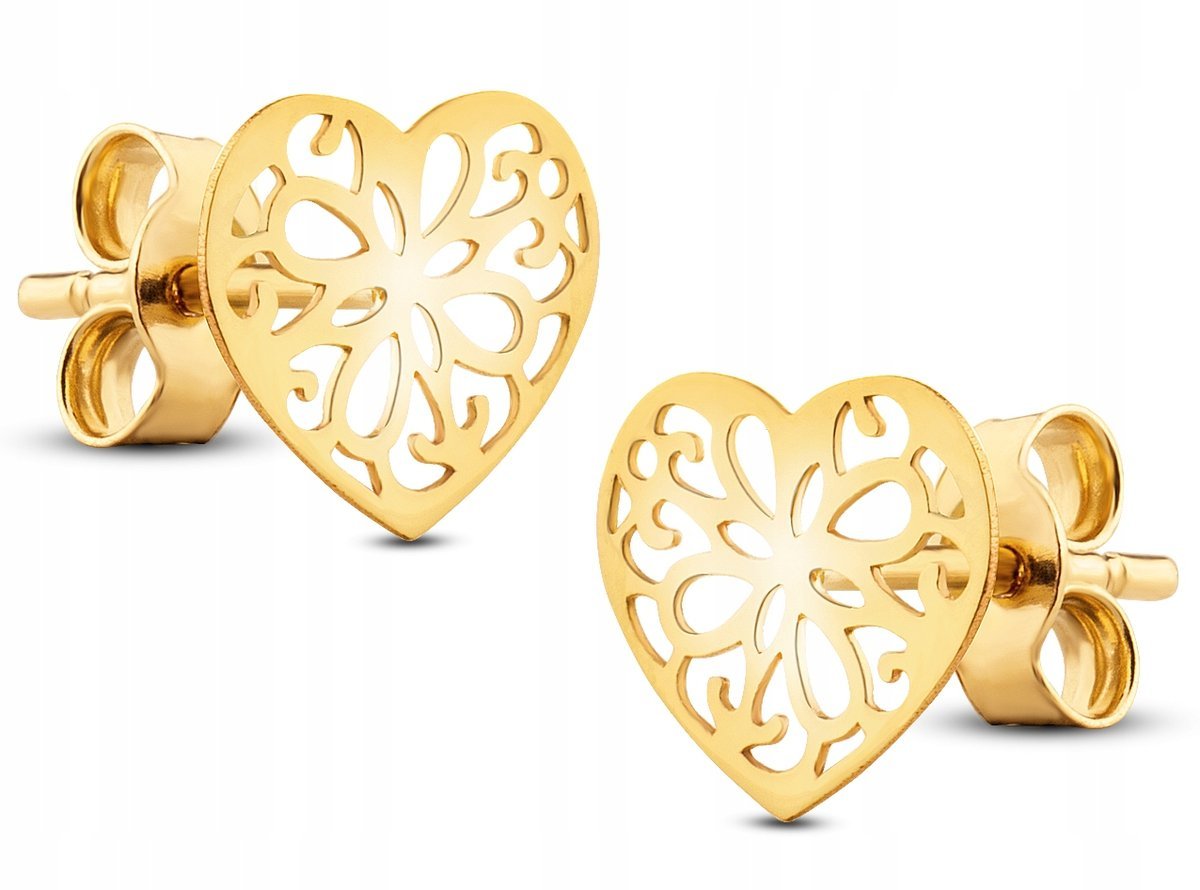 PIĘKNE ZŁOTE AŻUROWE KOLCZYKI 585 SERCE